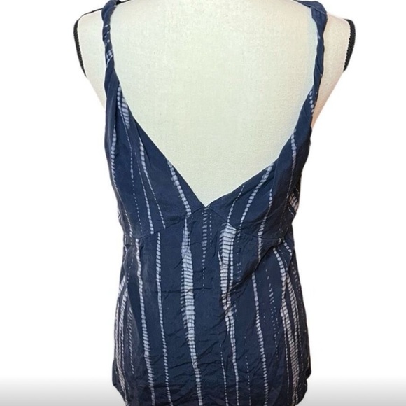 BANANA REPUBLIC Sleeveless Silk Blue Tye Dye Twist Strap Double V Neck Large - Picture 3 of 7